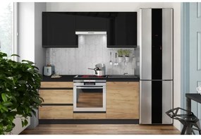 Mobilă de bucătărie MARINA 180 cm, stejar craft/negru lucios