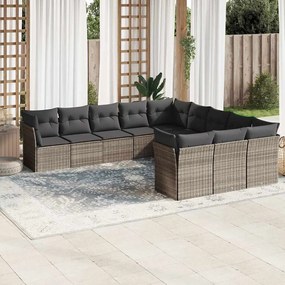 vidaXL Set canapele de grădină cu perne, 11 piese, gri, poliratan