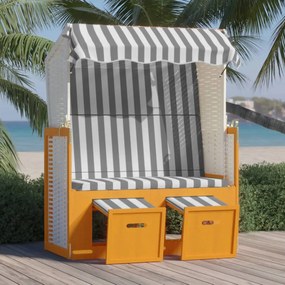 318654 vidaXL Scaun de plajă cu baldachin, alb/gri, poliratan și lemn masiv
