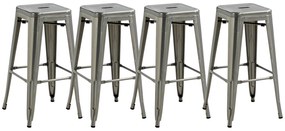 HOMCOM Set de 4 scaune de bar industriale empilabile înălțime șezut 76 cm metal argintiu | Aosom Romania