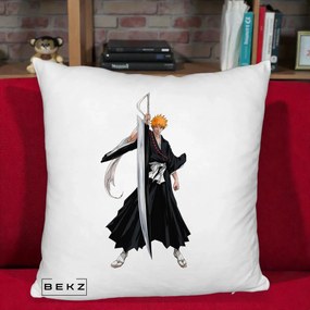Perna Personalizata Bleach Ichigo Kurosaki Zangetsu, 40x40 cm, Alb Pufos, Husa Detasabila, Perna Inclusa, BEKZ®
