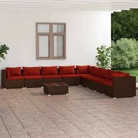 3101795 vidaXL Set mobilier de grădină cu perne, 10 piese, maro, poliratan