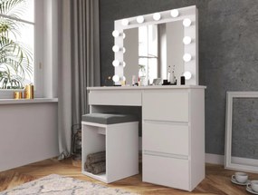 SEA505 - Set Masa toaleta cosmetica machiaj oglinda masuta vanity, oglinda cu LED-uri cu sau fara priza, cu sau fara scaun - Alb