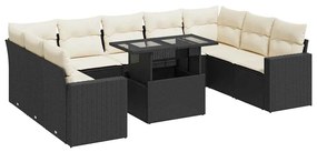 3326377 vidaXL Set canapele de grădină cu perne, 10 piese, negru, poliratan