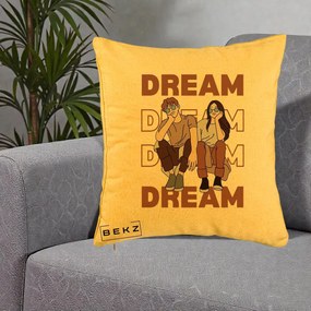 Perna Decorativa Dream Couple Aesthetic, 40x40 cm, Galben, Husa Detasabila, Perna Inclusa, BEKZ®