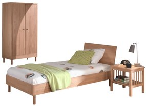 Set Mobilier Camera Copii Forrest Oak, Pat 90x200 cm, Dulap cu 2 Uși și Noptieră, din Lemn de Stejar, Natur – Vipack