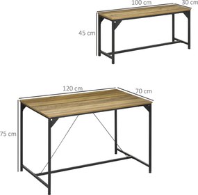 HOMCOM Set de masă cu 2 bănci cadru din oțel pentru 4 persoane pentru bucătărie sală de mese salon natural și neagră | Aosom Romania