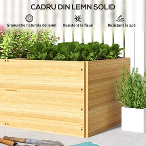 Outsunny Strat de Grădină Înălțat și Adânc cu 3 Zone de Creștere și Strat de Protecție, 140x60x40 cm, Lemn Natural | Aosom Romania