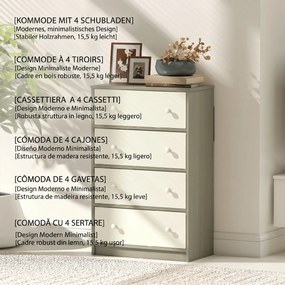 HOMCOM Comodă Modernă cu 4 Sertare Pliabile 58x30x91 cm, Alb și Gri | Aosom Romania