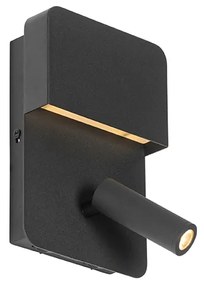 Aplica neagră cu LED inclus cu USB și lampă de citit cu întrerupător - Robin