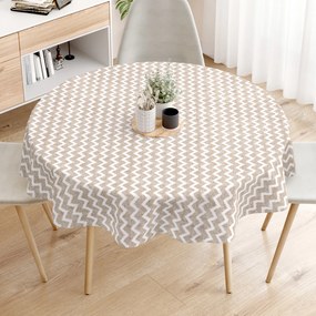 Goldea față de masă decorativă loneta - dungi albe - bej  în zig zag - rotundă Ø 260 cm