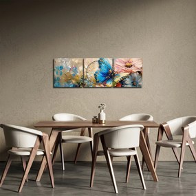 Tablou - Pictura de flori și fluturi (cu ceas) (90x30 cm)