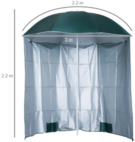 Outsunny Umbrelă de Plajă și Grădină cu Perdea Parasolară, Poliester și Metal, Φ220cm, Verde Închis | Aosom Romania