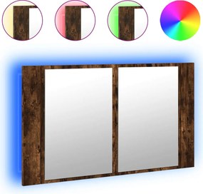 vidaXL Dulap de baie cu oglindă și LED, stejar fumuriu, 80x12x45 acril