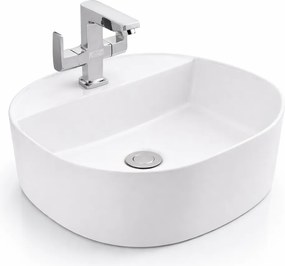 BERGAMO || Lavabou, de pus pe blat, ceramică, alb, rotunjit