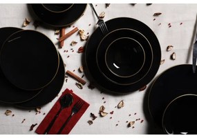 Set de masă, 24 piese, negru/auriu, din ceramică de tip stoneware