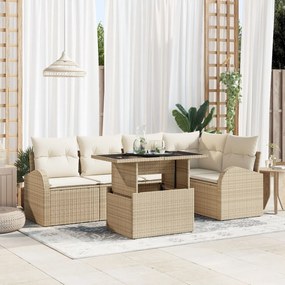 Set de Sofa pentru Grădină vidaXL cu 6 Piese și Perne Bej din Ratan Polimer