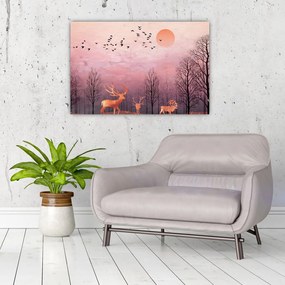 Tablou - Căprioare în strălucirea apusului de soare (90x60 cm)