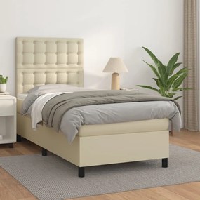 3142829 vidaXL Pat box spring cu saltea, crem, 100x200 cm, piele ecologică