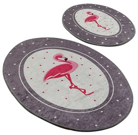 Set 2 Covorase baie Chile Flamingo 60 x 100 cm 50 x 60 cm Antiderapant Gri/Roz