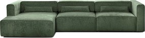Colțar Extensibil 5 locuri ZANETTO, cu ladă de depozitare, 340x157x70 cm, Verde-Onyx / Stanga