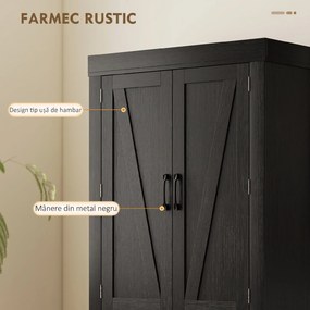HOMCOM Dulap cămară de bucătărie în stil country, cu 2 dulapuri, 6 rafturi și sertar, din lemn, 76 x 39,5 x 183,5 cm, negru | Aosom Romania
