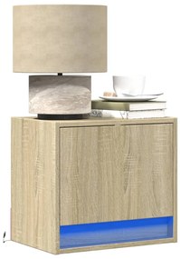 vidaXL Noptiere montate pe perete cu lumini LED, 2 buc., stejar sonoma