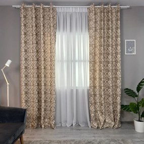 Set două Draperii (Opacitate 80%), din Bumbac + Stofă premium (Model texturat), Gata lucrate (Inele galerie), Culoare Crem + Bej, Dimensiuni draperie 160x260 cm (x2), Brand Originalio