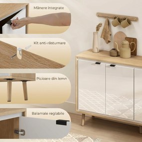 HOMCOM Bufet Modern cu 4 Uși și Raft Reglabil 141x35x77cm Alb și Stejar | Aosom Romania