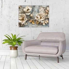 Tablou pe sticlă - Marmură de fundal cu flori (70x50 cm)