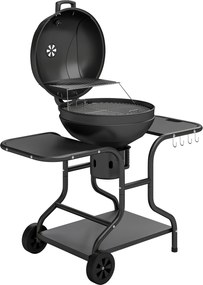 Outsunny Grătar pe cărbuni BBQ Smoker cu mese laterale, termometru în capac, roți 129 x 63,5 x 106,5 cm | Aosom Romania