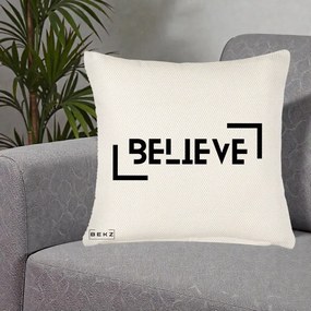 Perna Decorativa Believe Minimalist, 40x40 cm, Crem Reliefat, Husa Detasabila, Perna Inclusa, BEKZ®