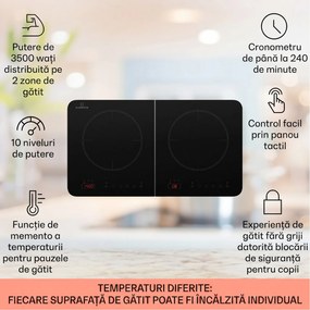Klarstein Plită dublă cu inducție Cookio 3500W cu temporizator din sticlă ceramică