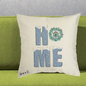 Perna Decorativa HOME Iarna cu Coroana, 40x40 cm, Ecru, Husa Detasabila, Perna Inclusa, BEKZ®
