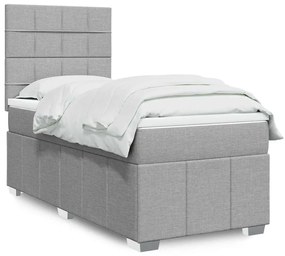 vidaXL Pat box spring cu saltea, gri deschis, 90x190 cm, textil