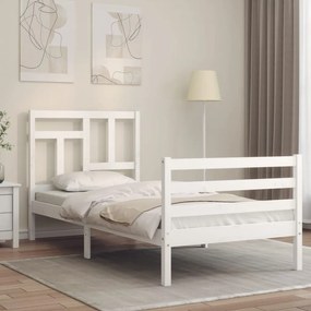 3194927 vidaXL Cadru de pat cu tăblie single, alb, lemn masiv