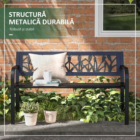 Outsunny Scaun de Terasa, Scaun Dublu cu Spatar cu Model Floral, pentru Gradina, Veranda, Negru | Aosom Romania