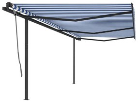Copertina retractabila manual cu stalpi, albastru  alb, 6x3 m