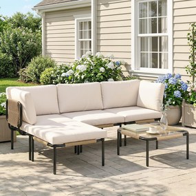 Outsunny Set mobilier gradină din polyrattan 5 piese Set lounge cu 3 fotolii masă cu sticlă taburet scaune late și adânci perne detașabile | Aosom Romania