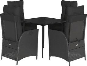 vidaXL Set mobilier de grădină cu perne, 5 piese, negru, poliratan