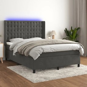 3139800 vidaXL Pat cu arcuri, saltea și LED, gri închis, 140x190 cm, catifea