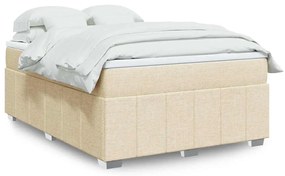 vidaXL Pat box spring cu saltea, crem, 140x200 cm, textil