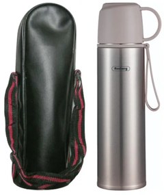 Termos cu husa Rosberg R52010FB, 0.5 l, Izolatie in vid cu doua straturi, Capac pentru pahare, Gri/Inox
