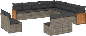 vidaXL Set mobilier de grădină cu perne, 13 piese, gri, poliratan