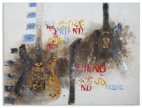 Tablou decorativ multicolor din lemn de pin si panza, 120 x 3,5 x 90 cm, Guitars B Mauro Ferreti