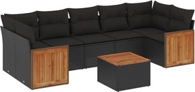 vidaXL Set mobilier de grădină cu perne, 8 piese, negru, poliratan