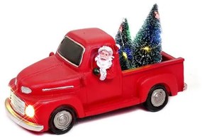 Decoratiune Craciun, polirasina, Mos Craciun in camioneta cu bradulet, LED, 11x24x11 cm, 3xAA, Magic Home