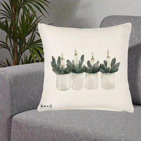 Perna Decorativa Lumanari in Borcane cu Eucalipt, 40x40 cm, Crem Reliefat, Husa Detasabila, Perna Inclusa, BEKZ®