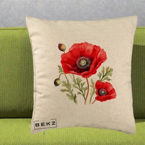 Perna Decorativa Maci Rosii Acuarela, 40x40 cm, Bej, Husa Detasabila, Perna Inclusa, BEKZ®