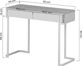 Masa toaletă Elivo 110 cm cu sertare pe cadru - eucalipt / stejar baltic dune
